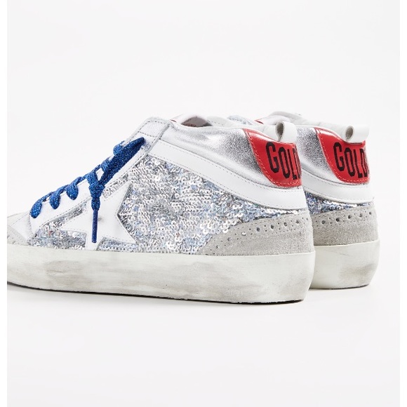 Golden Goose Mid Star Sneaker Silver Paillette NIB - Picture 2 of 8